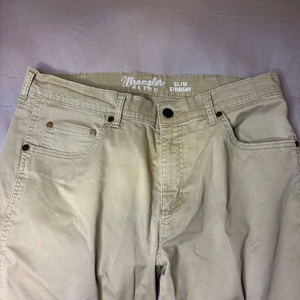 Wrangler Retro Slim Straight Pants Men’s 36x32 Khaki Beige Stretch Western